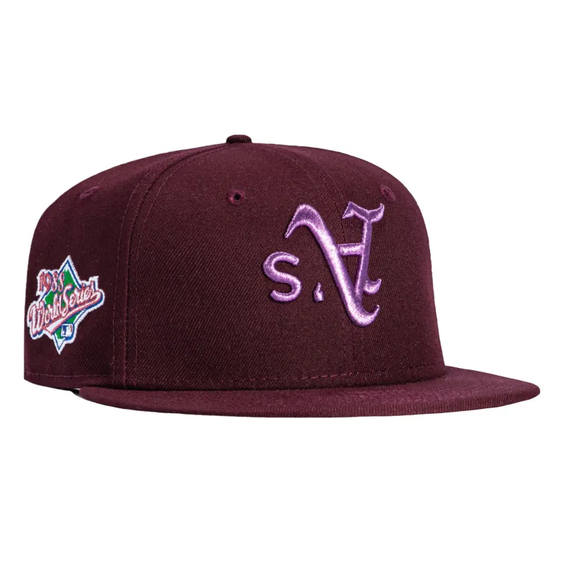 New Era 59Fifty Sweethearts Oakland Athletics 1988 World Series Patch Upside Down Hat - Maroon made by New Era