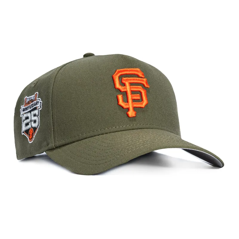 New Era 9Forty A-Frame San Francisco Giants 25th Anniversary Stadium Patch Snapback Hat - Olive, Orange sold by Hat Club