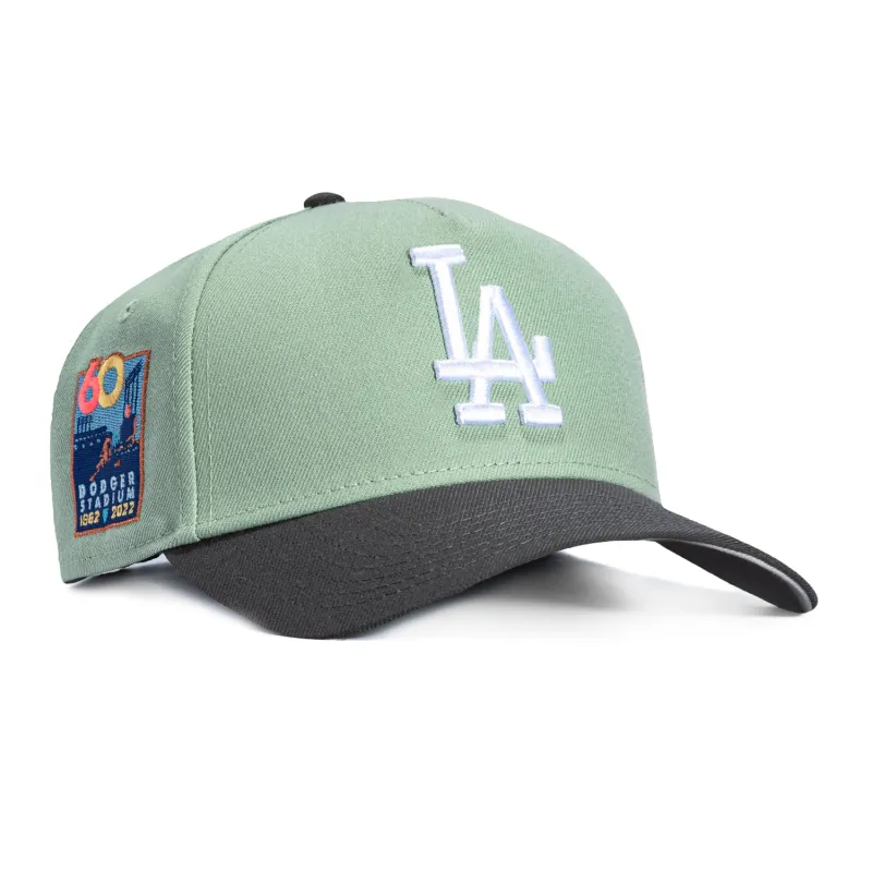 New Era 9Forty A-Frame Los Angeles Dodgers 60th Anniversary Stadium Patch Snapback Hat - Everest Green, Graphite sold by Hat Club