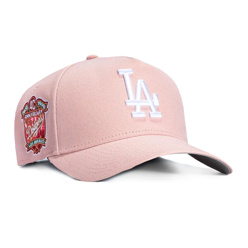 New Era 9Forty A-Frame Los Angeles Dodgers 40th Anniversary Patch Snapback Hat - Pink, White made by New Era