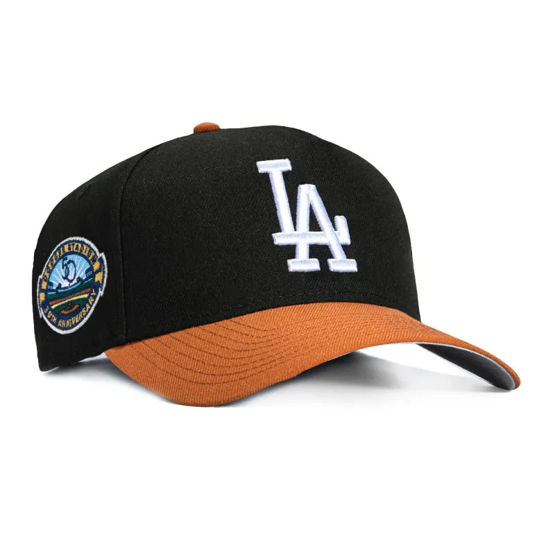 New Era 9Forty A-Frame Los Angeles Dodgers 50th Anniversary Stadium Patch Snapback Hat - Black, Khaki sold by Hat Club