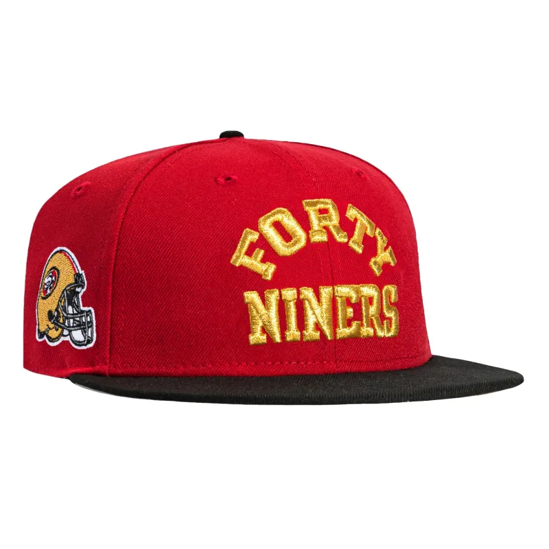 New Era 59Fifty San Francisco 49ers Helmet Logo Patch Spell Out Hat - Red, Black sold by Hat Club