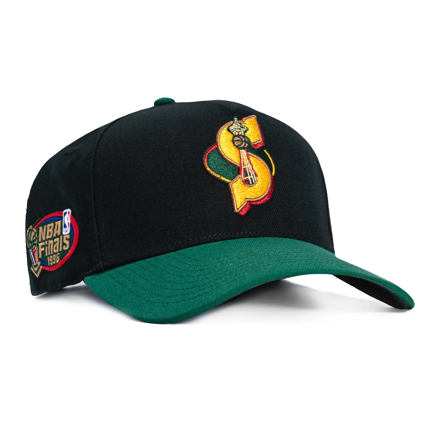 Mitchell & Ness Pro Pinch Seattle Sonics 1996 NBA Finals Patch Snapback Hat - Black, Green sold by Hat Club