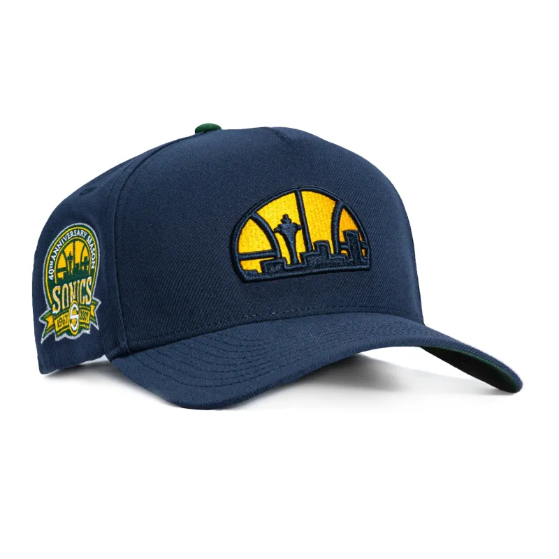 Mitchell & Ness Pro Pinch Seattle Sonics 40th Anniversary Patch Snapback Hat - Navy made by Mitchell & Ness