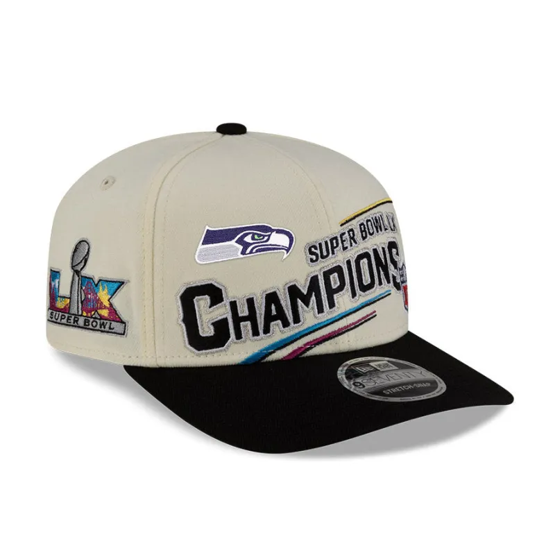 New Era 9Seventy Seattle Seahawks 2026 Super Bowl Champions Patch Locket Room Snapback Hat - Stone, Black made by New Era