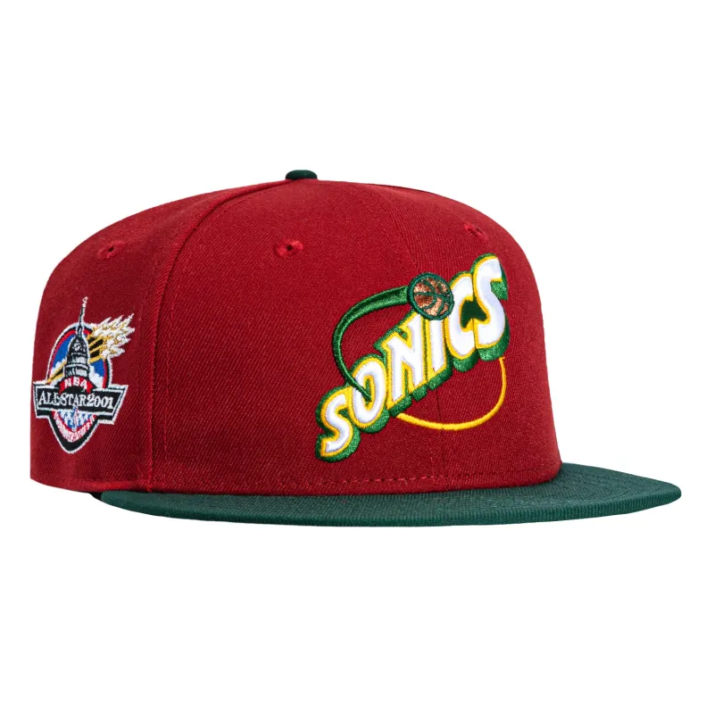 New Era 59Fifty Seattle Sonics 2001 All Star Game Patch Jersey Hat - Cardinal, Green sold by Hat Club