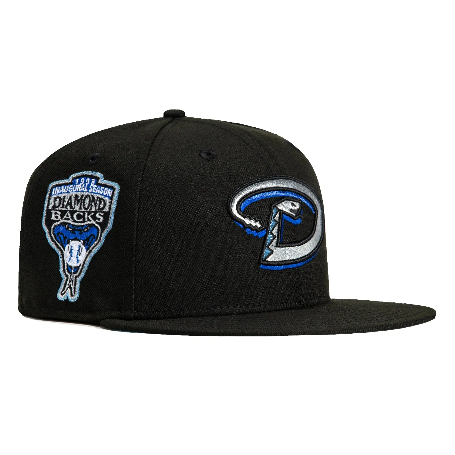 New Era 59Fifty Arizona Diamondbacks Inaugural Patch D Hat - Black, Metallic Silver, Light Blue sold by Hat Club