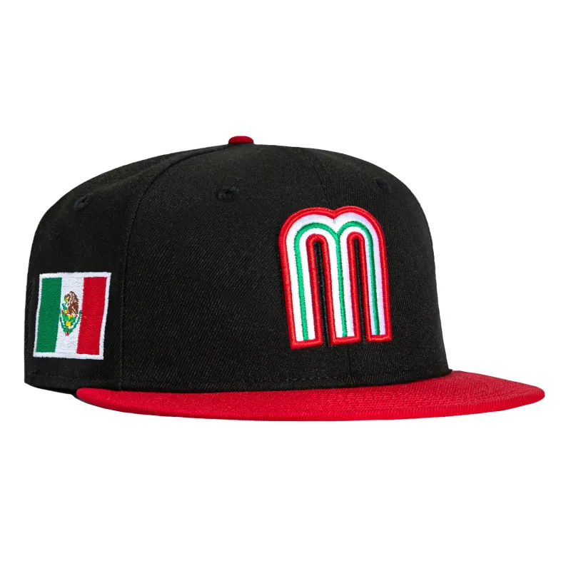 New Era 59Fifty Mexico World Baseball Classic Mexico Flag Patch Hat - Black, Red sold by Hat Club