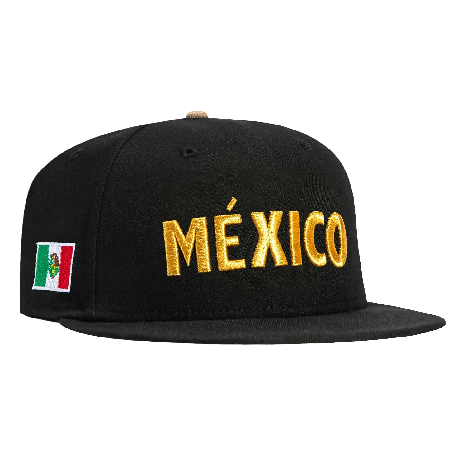 New Era 59Fifty Mexico Mexico Flag Patch Word Hat - Black, Metallic Gold sold by Hat Club