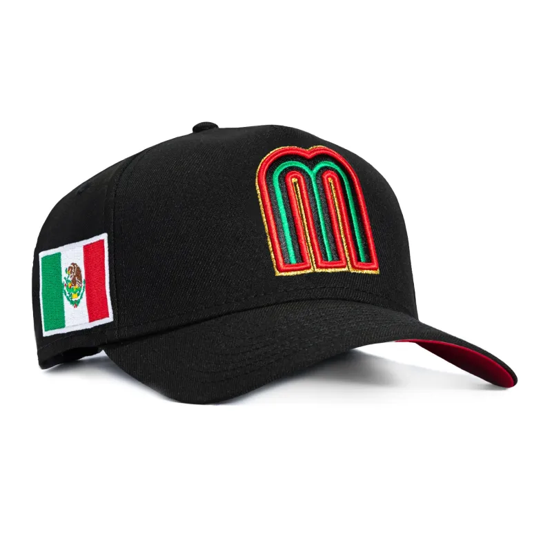 New Era 9Forty A-Frame Mexico World Baseball Classic Mexico Flag Patch Snapback Red UV Hat - Black sold by Hat Club