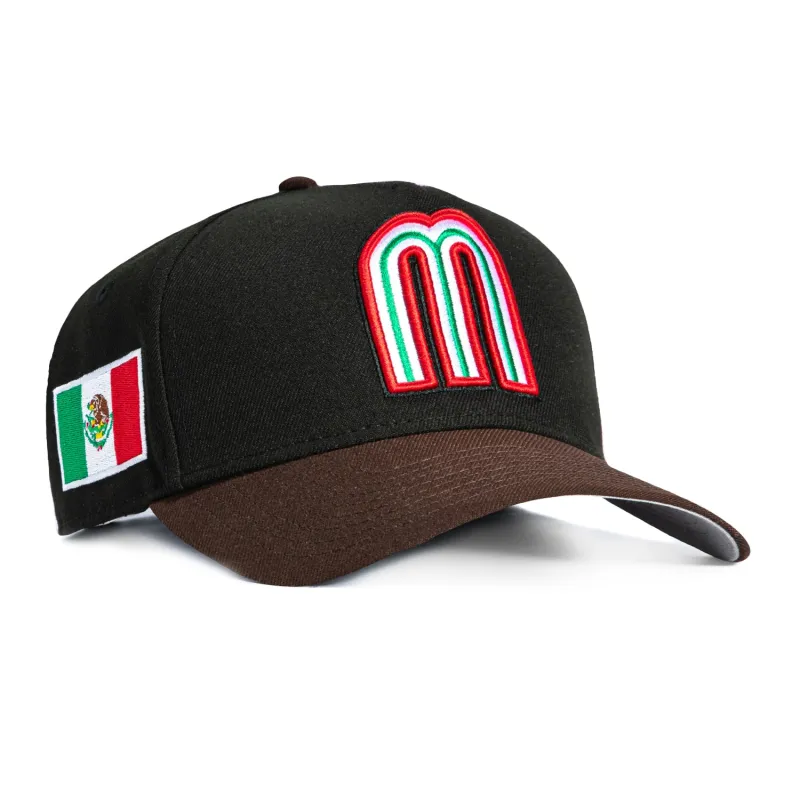 New Era 9Forty A-Frame Mexico World Baseball Classic Mexico Flag Patch Snapback Hat - Black, Brown sold by Hat Club