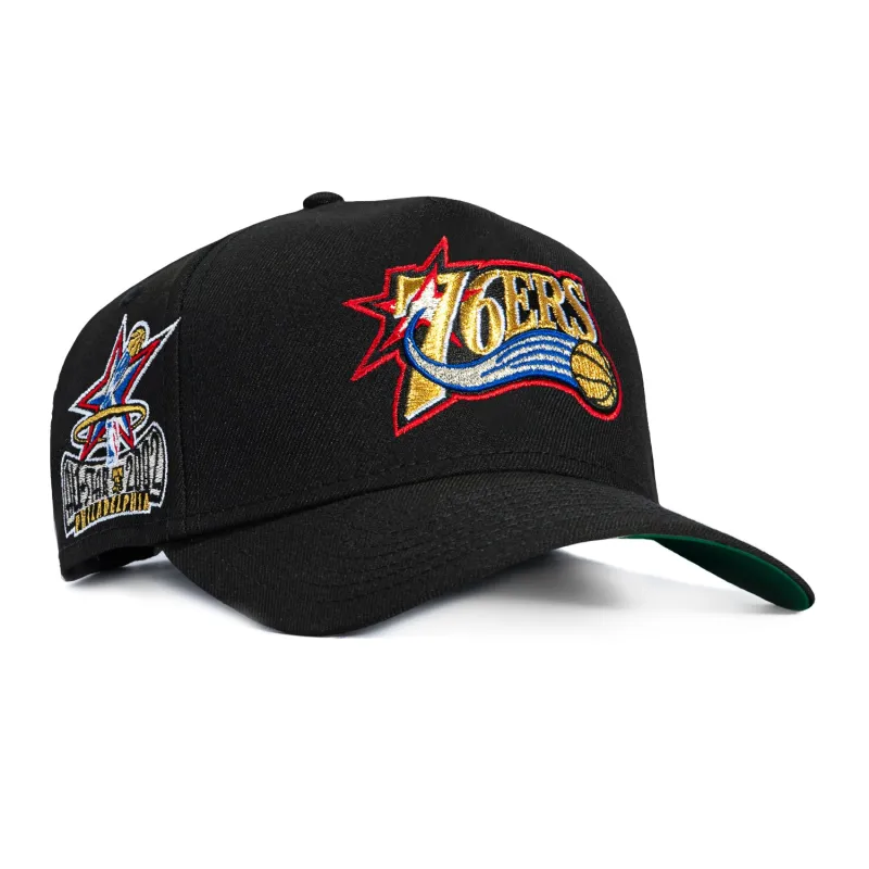 New Era 9Forty A-Frame Black Dome Philadelphia 76ers 2002 All Star Game Patch Snapback Hat - Black sold by Hat Club