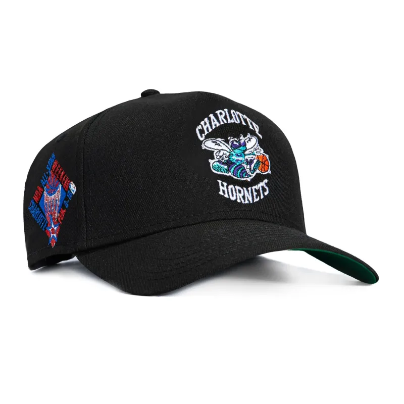 New Era 9Forty A-Frame Black Dome Charlotte Hornets 1991 All Star Game Patch Snapback Hat - Black sold by Hat Club
