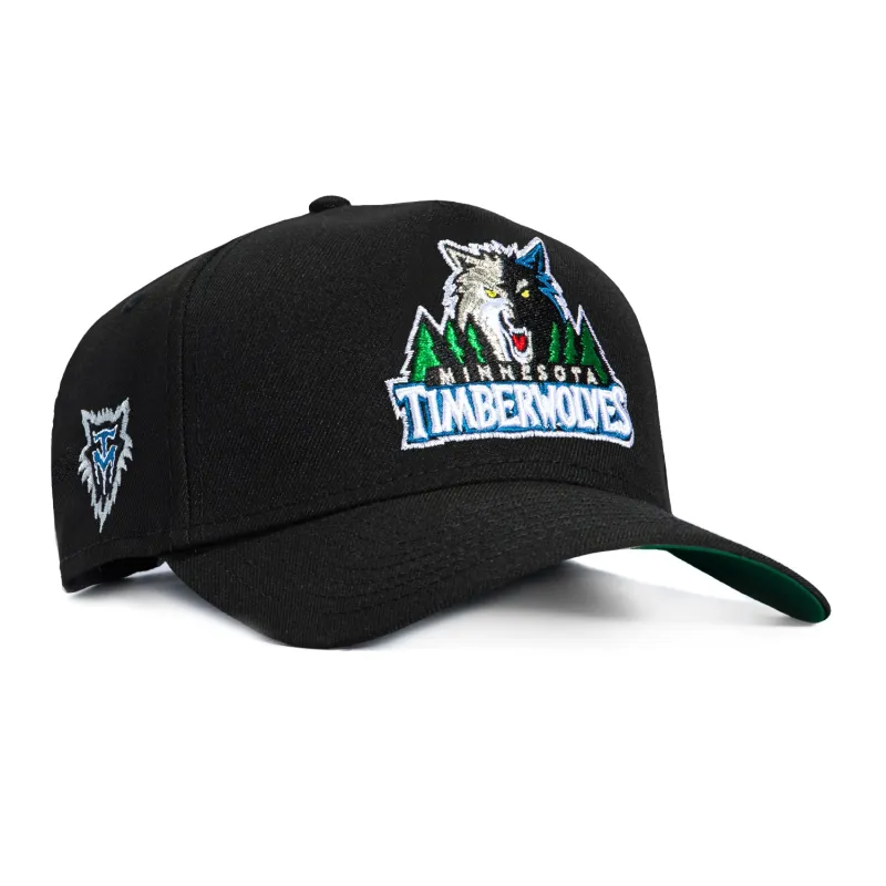 New Era 9Forty A-Frame Black Dome Minnesota Timberwolves Logo Patch 1996 Snapback Hat - Black sold by Hat Club
