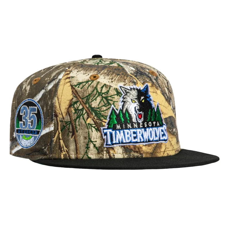 New Era 59Fifty Minnesota Timberwolves 35th Anniversary Patch 2008 Logo Hat - Realtree, Black sold by Hat Club