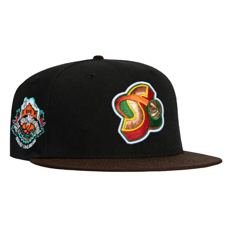 New Era 59Fifty Seattle Sonics 1996 All Star Game Patch Alternate Hat - Black, Brown sold by Hat Club