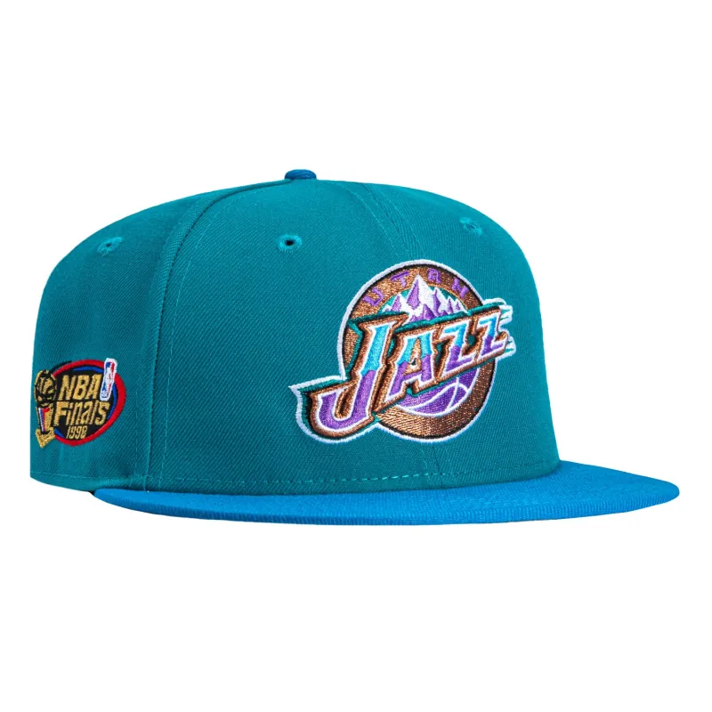 New Era 59Fifty Utah Jazz 1998 NBA Finals Patch Hat - Teal, Neon Blue made by New Era
