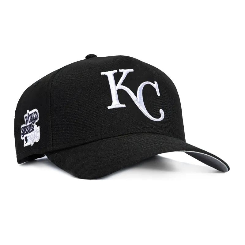 New Era 9Forty A-Frame Kansas City Royals 1985 World Series Patch Snapback Hat - Black, White sold by Hat Club