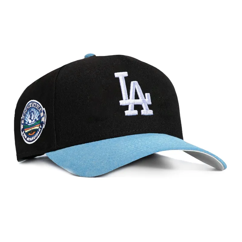 New Era 9Forty A-Frame Los Angeles Dodgers 50th Anniversary Stadium Patch Snapback Hat - Black, Indigo sold by Hat Club