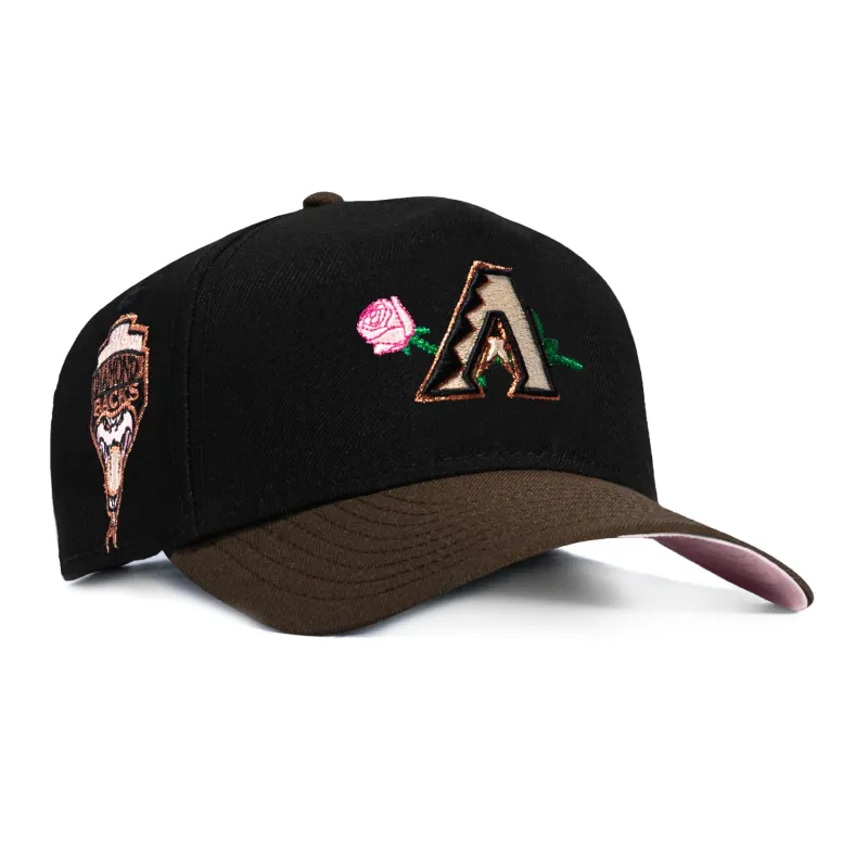 New Era 9Forty A-Frame Arizona Diamondbacks Inaugural Patch Rose Pink UV Snapback Hat - Black, Brown sold by Hat Club