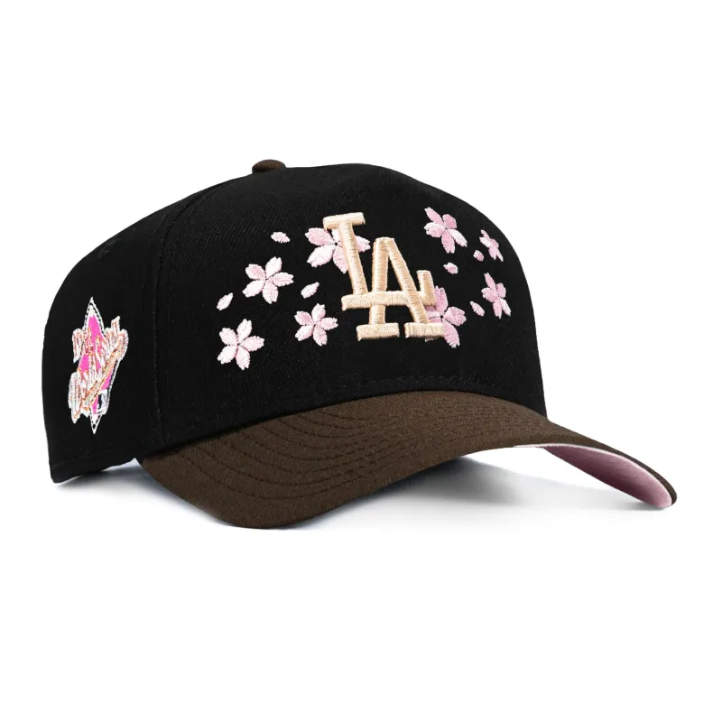 New Era 9Forty A-Frame Los Angeles Dodgers 1988 World Series Patch Blossom PInk UV Snapback Hat - Black, Brown made by New Era