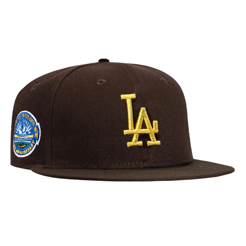 New Era 59Fifty Gold Rush Los Angeles Dodgers 50th Anniversary Stadium Patch Hat - Dark Brown, Metallic Gold sold by Hat Club