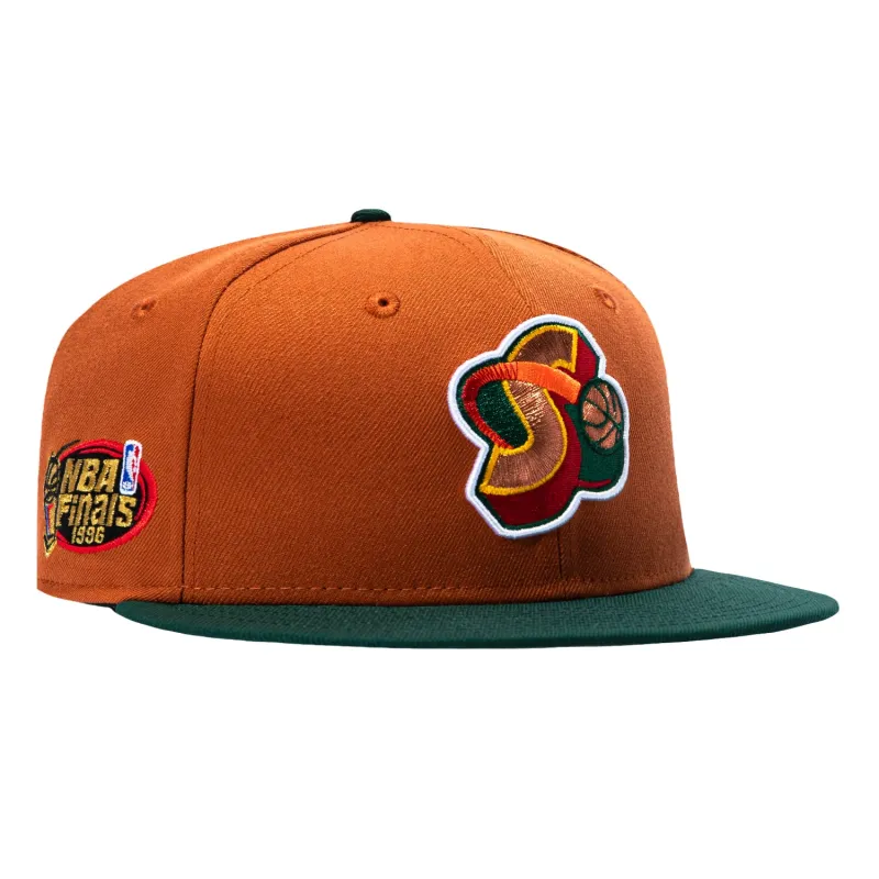 New Era 59Fifty Seattle Sonics 1996 NBA Finals Patch 1995 Alternate Hat - Burnt Orange, Green made by New Era