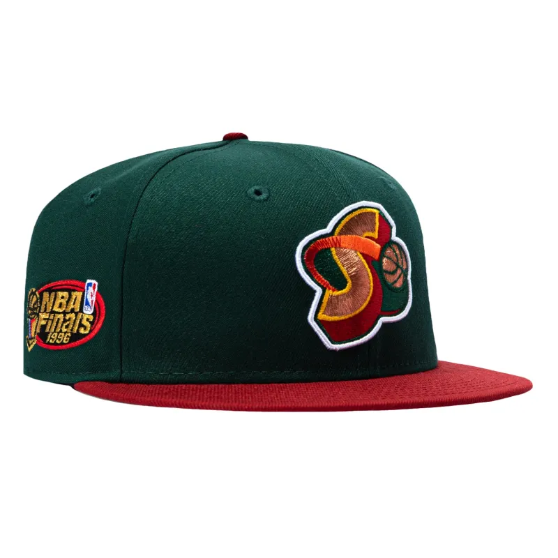 New Era 59Fifty Seattle Sonics 1996 NBA Finals Patch 1995 Alternate Hat - Green, Cardinal made by New Era