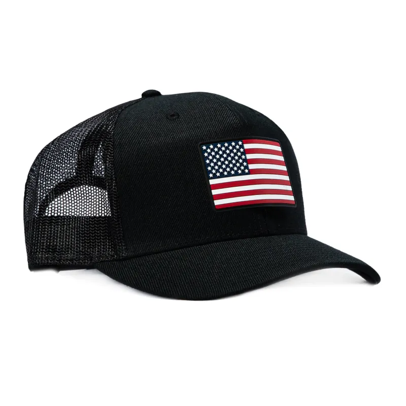Branded Bills Old Glory Trucker Snapback Curved Hat - Black made by Hat Club