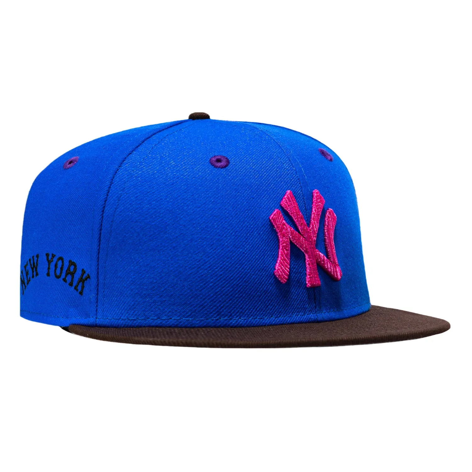 New Era 59Fifty New York Yankees Script Patch Hat - Royal, Brown, Magenta sold by Hat Club