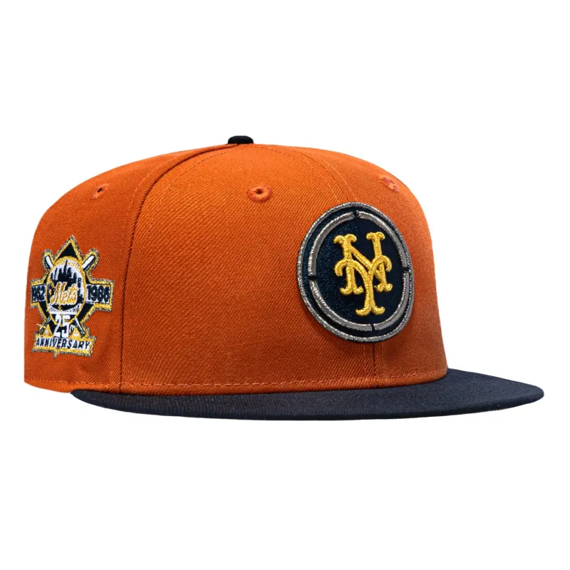 New Era 59Fifty New York Mets 25th Anniversary Patch Hat - Burnt Orange, Navy sold by Hat Club