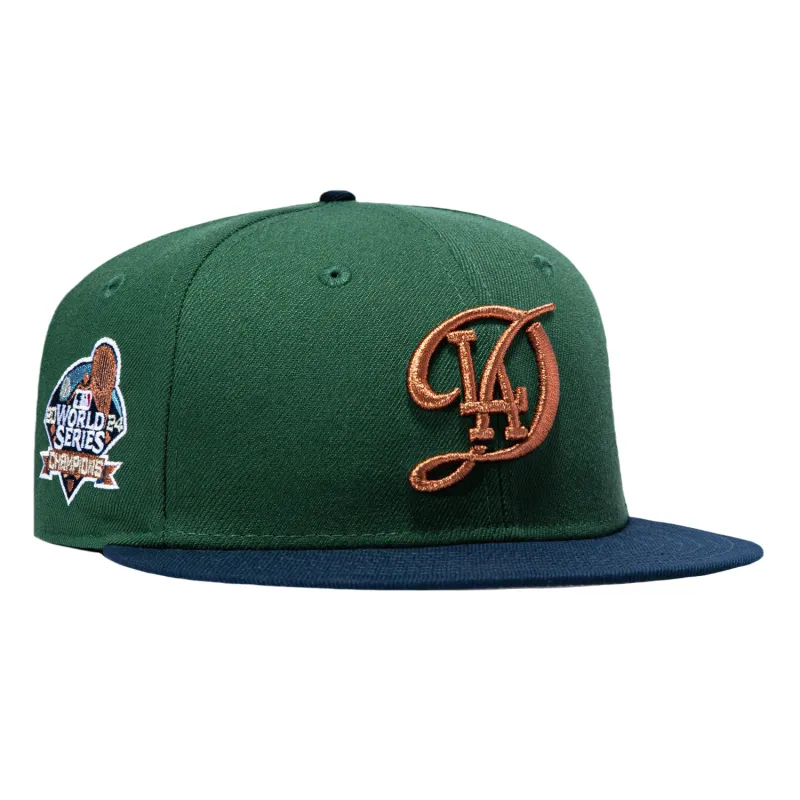 New Era 59Fifty Los Angeles Dodgers 2024 World Series Patch City Hat - Green, Navy, Metallic Copper made by New Era