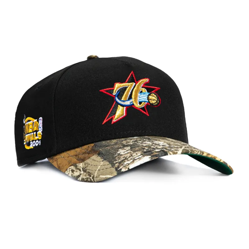 New Era 9Forty A-Frame Philadelphia 76ers 2001 NBA Finals Patch Alternate Snapback Hat - Black, Realtree sold by Hat Club