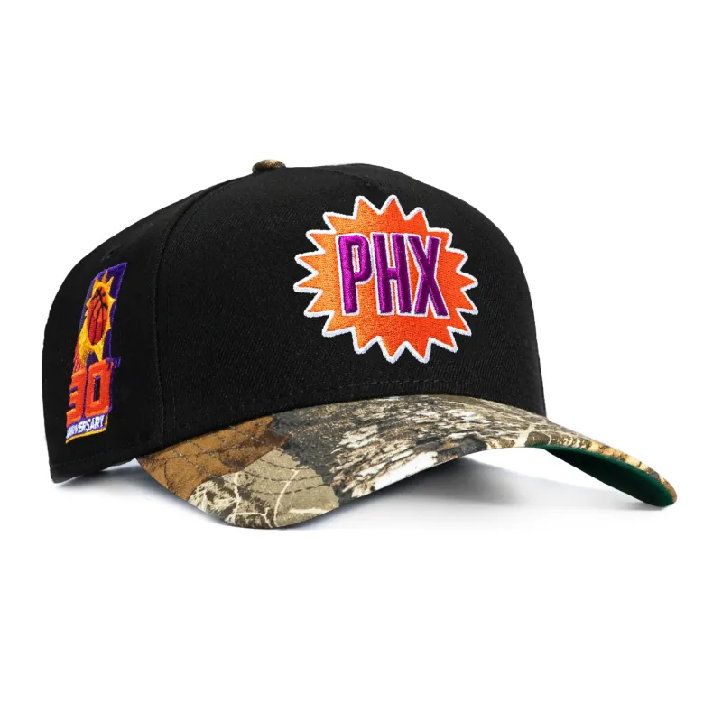 New Era 9Forty A-Frame Phoenix Suns 30th Anniversary Patch 1968 Alternate Snapback Hat - Black, Realtree sold by Hat Club