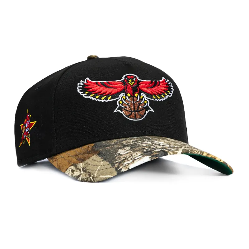 New Era 9Forty A-Frame Atlanta Hawks Logo Patch Snapback Hat - Black, Realtree made by New Era