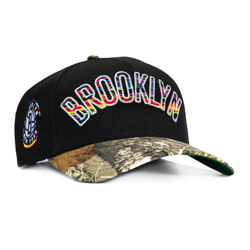 New Era 9Forty A-Frame Brooklyn Nets City Patch Arch Snapback Hat - Black, Realtree made by New Era