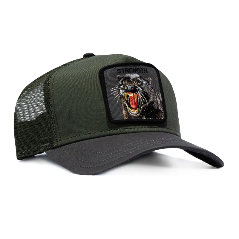 Goorin Bros Strength Panther Adjustable Snapback Trucker Hat - Olive, Grey made by Goorin Bros