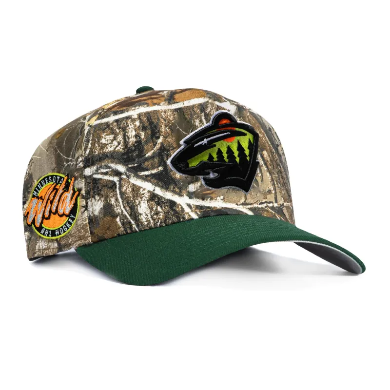 New Era 9Fifty A-Frame Neon Realtree Minnesota Wild Logo Patch Pre-curved Snapback Hat - Realtree, Green made by New Era
