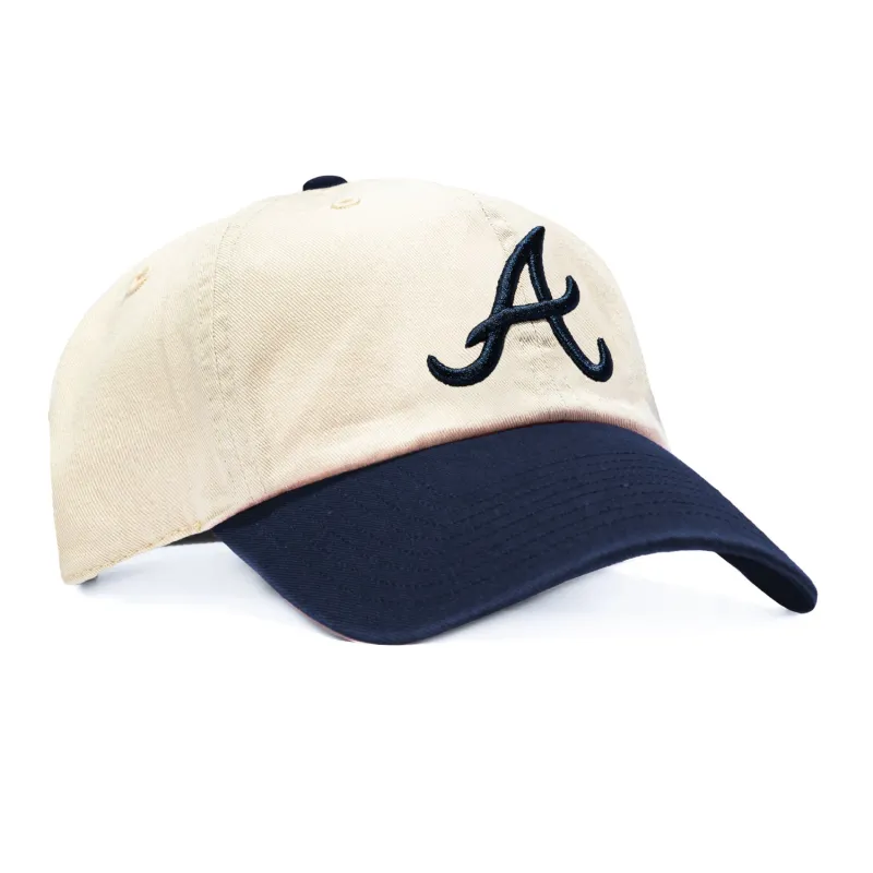 47 Brand Atlanta Braves Cleanup Adjustable Hat - Stone, Navy sold by Hat Club