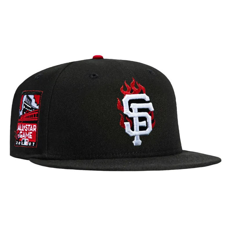 New Era 59Fifty San Francisco Giants 2007 All Star Game Patch Flame Red UV Hat - Black, Red made by New Era