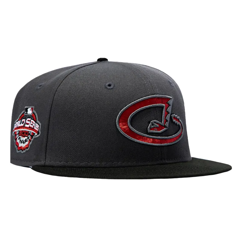 New Era 59Fifty Arizona Diamondbacks 2001 World Series Patch Upside Down D Hat - Graphite, Black, Red made by New Era