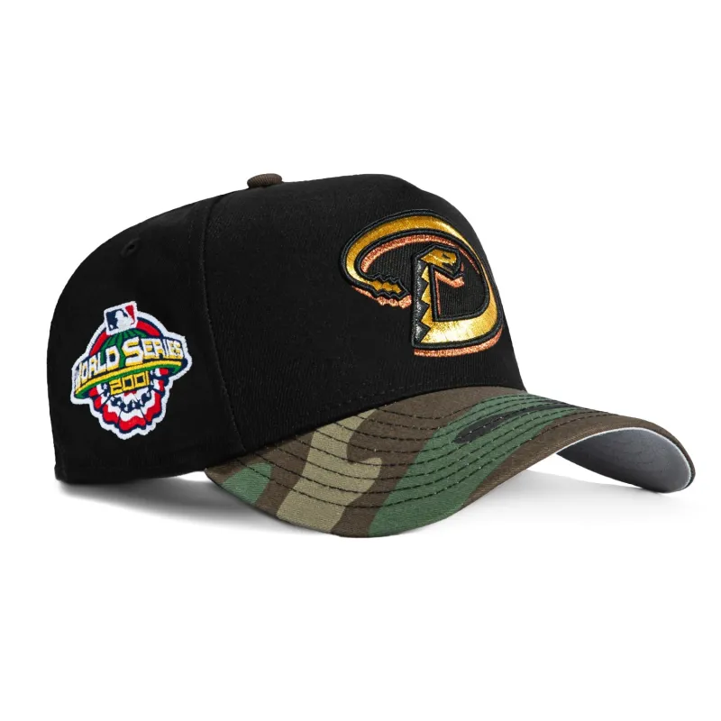 New Era 9Forty A-Frame Arizona Diamondbacks 2001 World Series Patch Snapback D Hat - Black, Camo, Metallic Gold sold by Hat Club