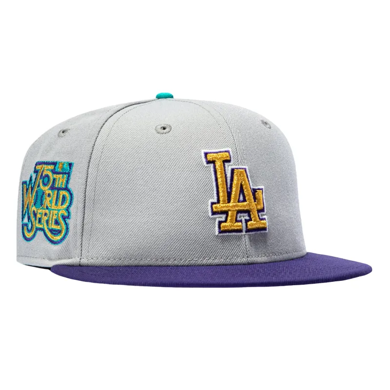New Era 59Fifty Los Angeles Dodgers 1978 World Series Patch Hat - Grey, Purple, Metallic Gold, Teal made by New Era