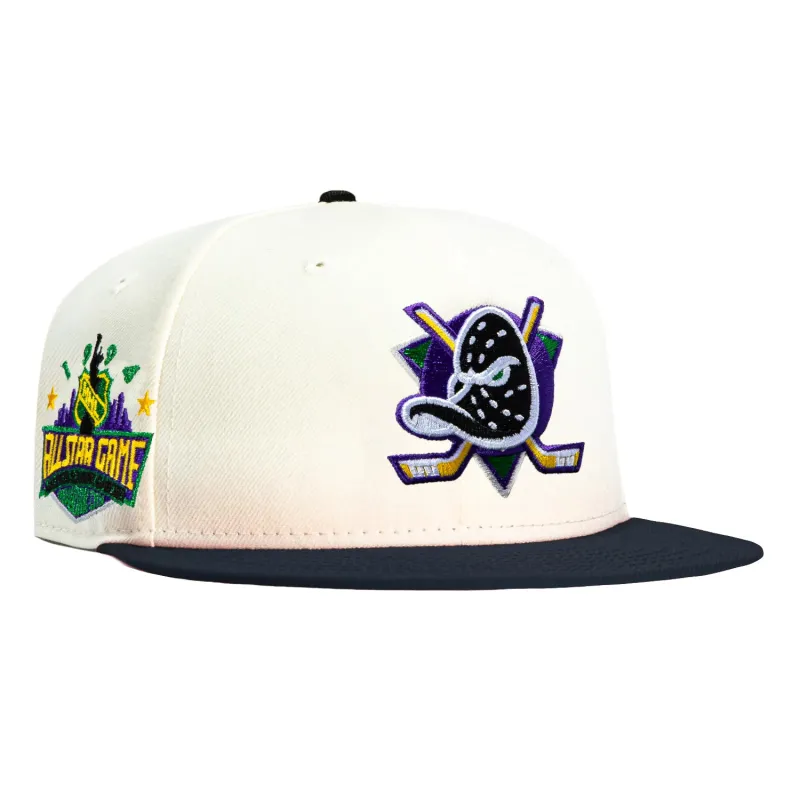New Era 59Fifty Anaheim Ducks 1994 All Star Game Patch Hat - White, Black, Purple, Kelly made by New Era