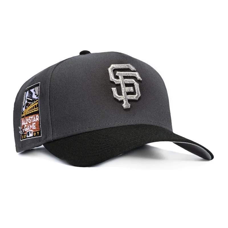 New Era 9Forty A-Frame San Francisco Giants 2007 All Star Game Patch Snapabck Hat - Graphite, Black, Metallic Silver made by New Era