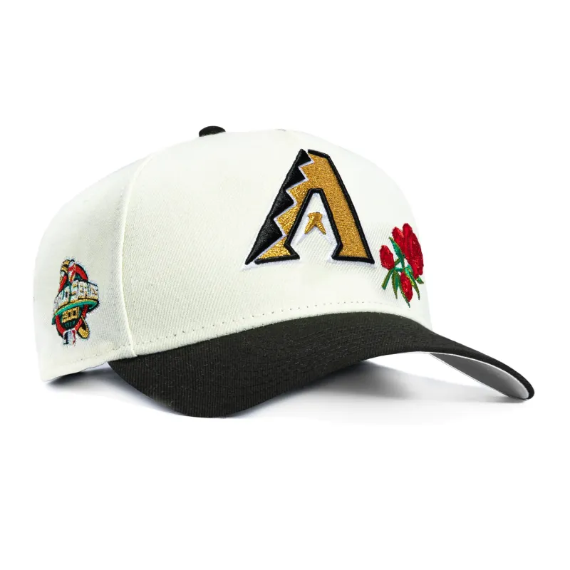 New Era 9Forty A-Frame Rose Arizona Diamondbacks 2001 World Series Patch Snapback Hat - White, Black sold by Hat Club