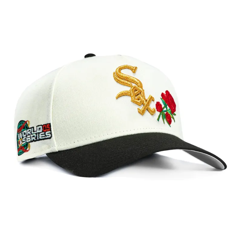 New Era 9Forty A-Frame Rose Chicago White Sox 2005 World Series Patch Snapback Hat - White, Black made by New Era