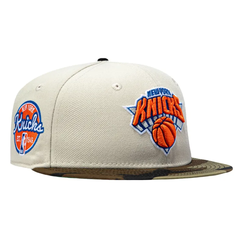 New Era 59Fifty New York Knicks Est. 1946 Patch Hat - Stone, Camo sold by Hat Club