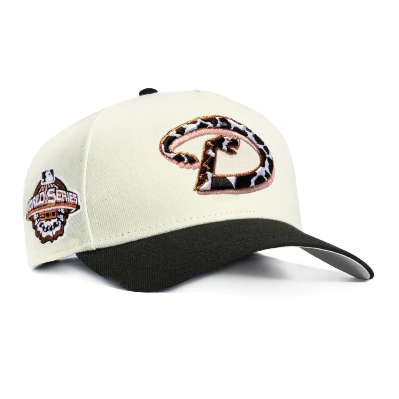 New Era 9Forty A-Frame Arizona Diamondbacks 2001 World Series Patch Snapback D Cow Print Hat - White, Black made by New Era