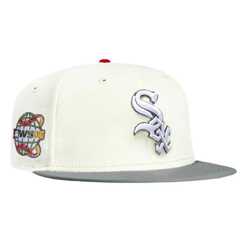 New Era 59Fifty Chicago White Sox 2005 World Series Patch Hat - White, Storm Grey, Red made by New Era